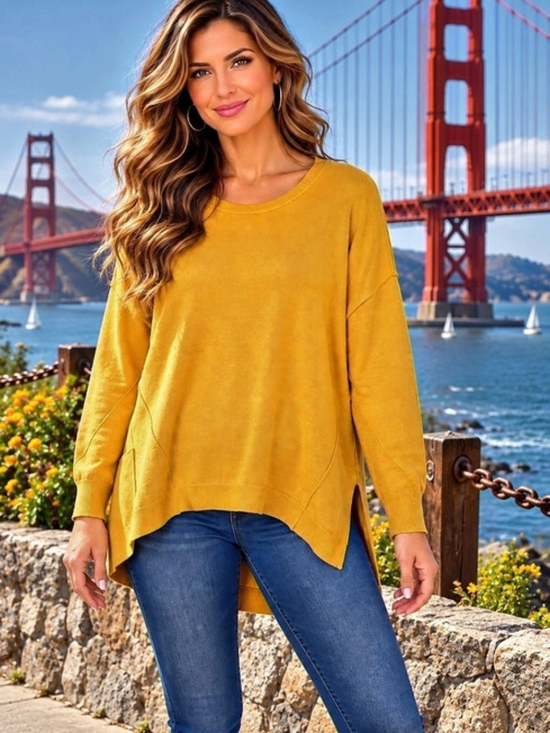 Wonderly Sweaters - Wonderly Core Crew Yellow Crewneck Sweater Size PL